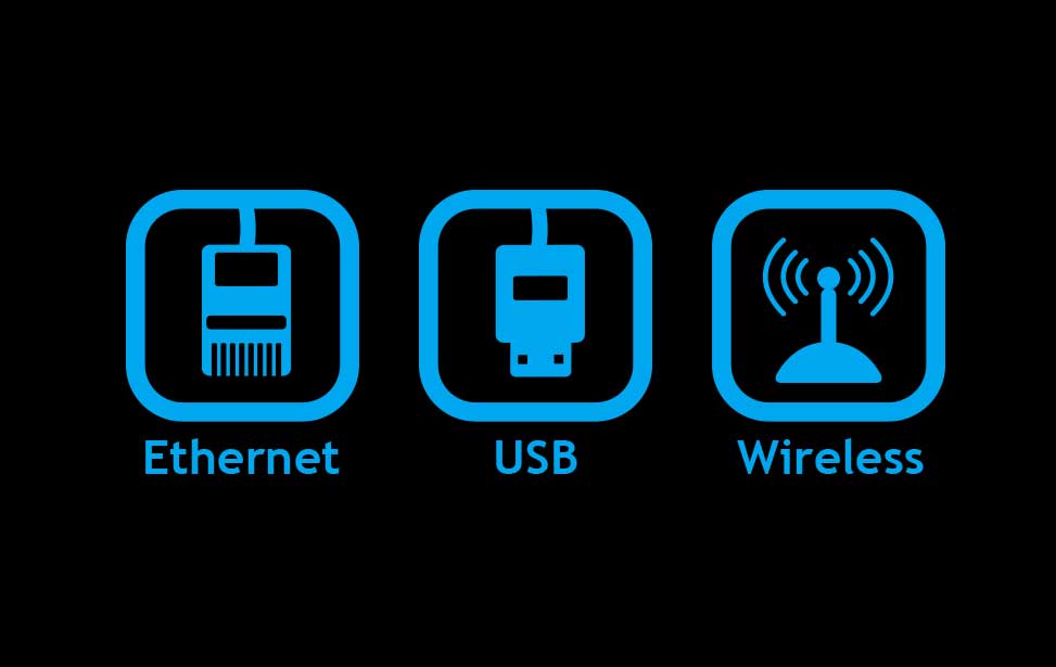 Ethernet, USB, and wireless connections